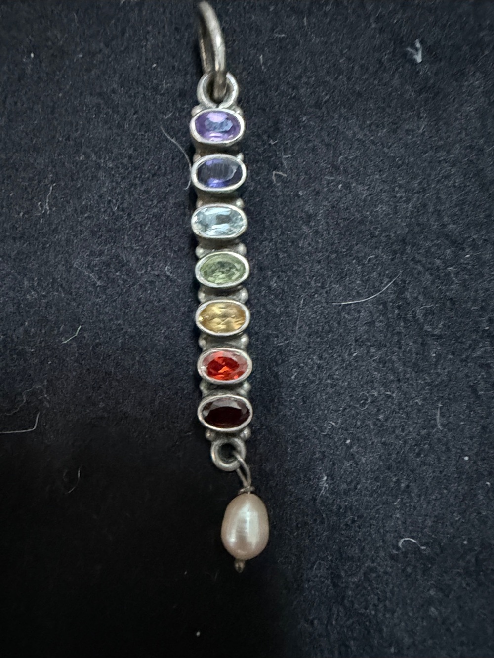 Source Unknown Sterling Multi-Color Gem Bar Pendant with Pearl